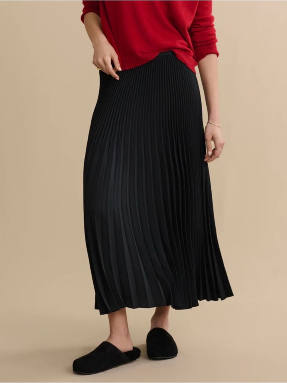 NWOT Jenni Kayne Pleated Midi Skirt Black Minimalist Elastic Waist Essential M